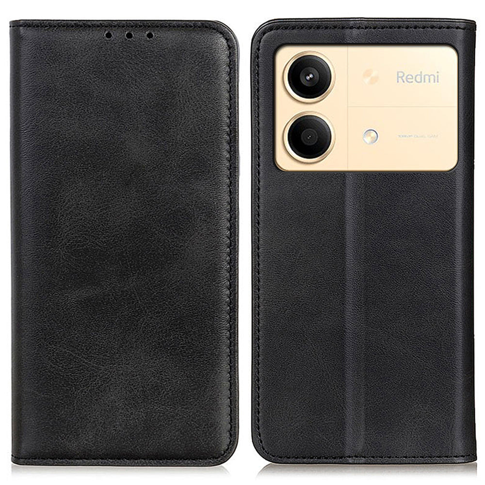 For Xiaomi Redmi Note 13R Pro 5G Split Leather Case Wallet Magnetic Closing Cover - Black For Xiaomi Redmi Note 13R Pro 5G Split Leather Case Wallet Magnetic Closing Cover - Black